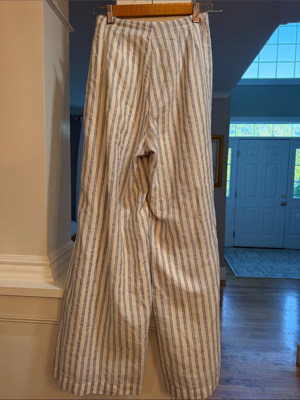 MABLE Blue White Striped 2 Piece Crop Top Wide Leg Pants Set S - Picture 11 of 16